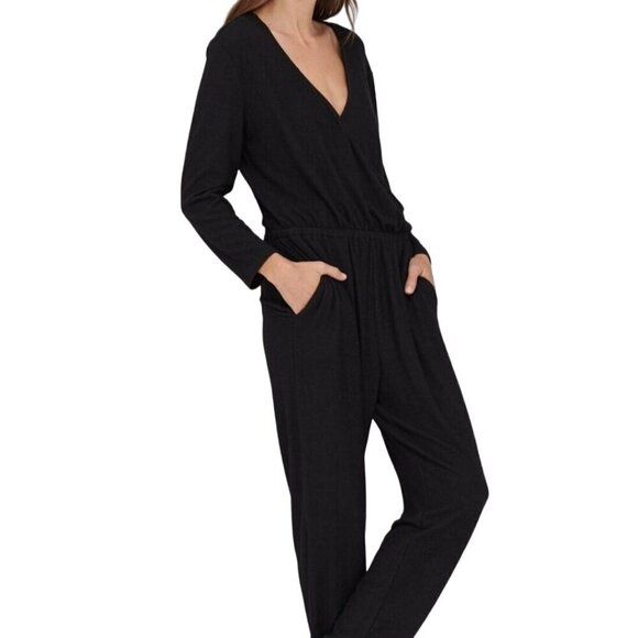 Lucky Brand Pants - Lucky Brand Hacci V Neck Jumpsuit Black Pockets Size L